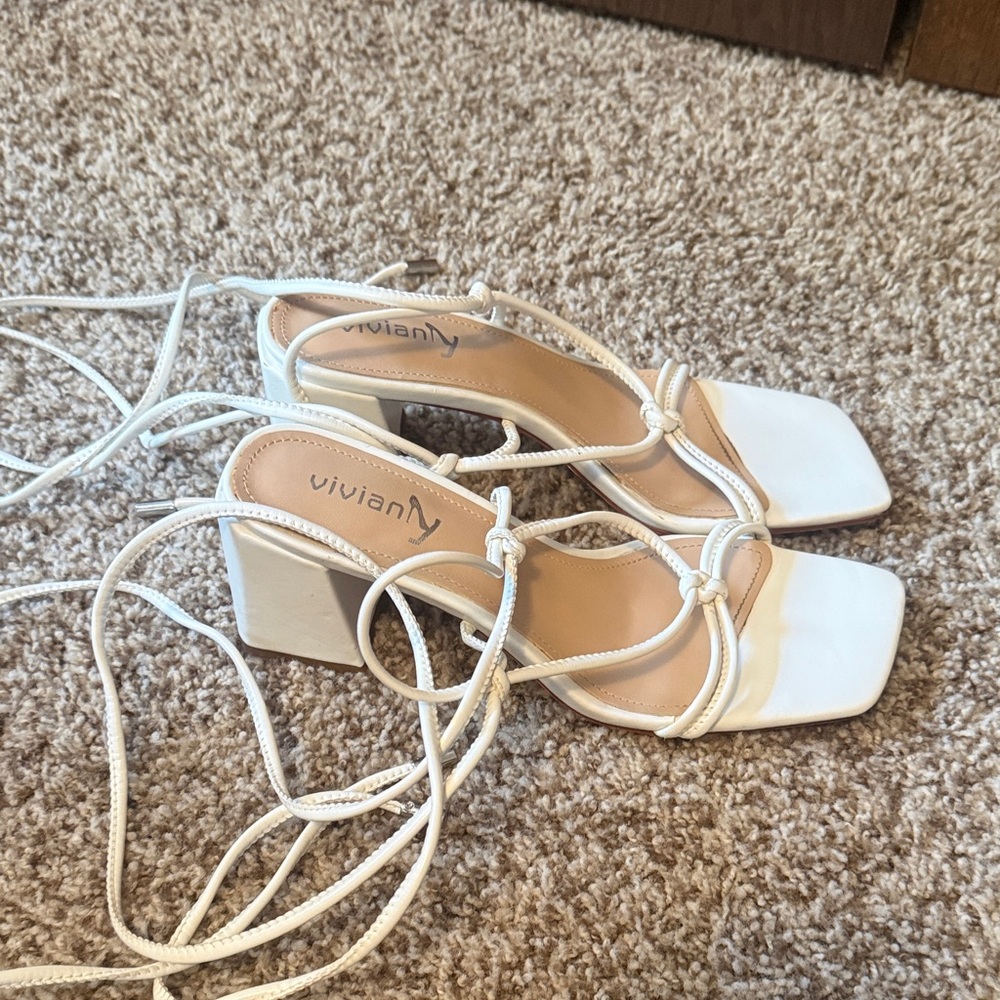 Viviana white Strappy Block Heels